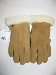 UGG Carter Single Point Shearling Lined Sheepskin Gloves in Chestnut Suede, Sz S