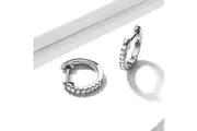 Solid 925 Sterling Silver Sparkling Zircon White Gold Huggie Earrings