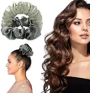 Heatless Curls Scrunchie Overnight, Green Satin Scrunchie Hair Roller for Soft Curls, No Heat Curler to Sleep in, Heatless Curlers for Women Short Hair & Long Hair, Fashionable Item for Going Out (Green, A)