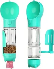 Simpeak 4 in 1 Dog Water Bottle Portable Puppy Water Disperser with Lock Water Button, Dog Travel Drinking Cup+Food Bottle+ Poop Collection Shovel+Garbage Bag Storage All in One for Walking Hiking Camping Travel，Blue