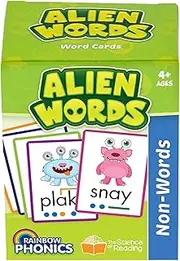 Junior Learning: Rainbow Phonics - Alien Words - 148 Word Cards, Flash Cards with Made Up Words to Help Learn Phonics, Level Based Cards, Kids Ages 4+