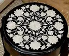 Coffee Table Top Inlaid with Mother of Pearl Round Black Marble Sofa Side Table