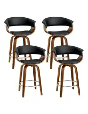 [Artiss] Bar Stools Wooden Dining Chair x4 in Black