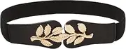 [Liutufy] Gold Leaf Belt - Women's Skinny Elastic Waistband with Double Knot Buckle - Stretch Belt for Jeans