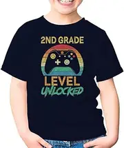 [SDVN] Second Grade Level Unlocked Gamer 1st Day of School 2nd Grade Back to School Games Unisex Kids Shirt Youth T-Shirt (Navy;XS)