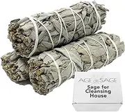 Age of Sage White Sage Smudge Sticks 4" Long - Burning Sage Bundle for Cleansing House, California White Sage Incense Sticks, White Spirit Sage Candles for Cleansing, Salvia Blanca para Limpiar - 3pk