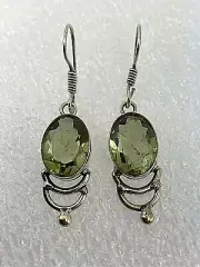Sterling Silver .925 11mm x 28mm Oval Peridot Drop Earrings