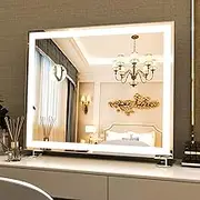 Hollywood Makeup Mirror with LED Lights, Large Lighted Vanity Dressing Table Mirror, Desktop or Wall Mounted Mirror for Bedroom, Smart Touch Screen, with 10X Magnification, 60 * 50.7cm, Silver