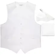 New Men's white formal vest Tuxedo Waistcoat self tie bow tie and hankie set