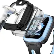 Case with Tempered Glass Screen Protector Compatible with imoo Watch Phone Z1.9H Hardness 360° All-Round Protective Case Ultra Thin Protection PC Case Cover, Black + Transparent