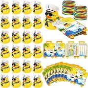 Silipull 72 Pcs Duck Tag Cruise Kit Includes 24 Pcs Mini Cruising Rubber Ducks 24 Sheets Duck Tags 24 Pcs Elastic Rubber Bands for Cruising Hiding Ducking Luggage Carnival Game Rewards (Yellow)
