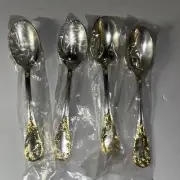 FB Rogers GOLDEN OLD VIENNA Silver Plate Gold Accent Silverware 4 Teaspoons