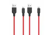 2x Philex 1m Silicone 2A Charge Sync 8 Pin Cable to USB for Apple iPhone Red