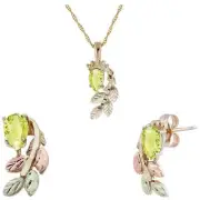 Black Hills Gold Pear Cut Peridot Earrings & Pendant Set