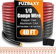 AWG 1/0 Gauge Wire (20 Feet Black+20 Feet Red) Copper Clad Aluminum CCA - Primary Automotive Wire Power/Ground,20PCS Lugs Terminal Connectors,20PCS 3:1 Heat Shrink Tubing