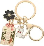 [WESIEVYA] Rabbit Keychain Banners Japanese Key Keychain Rabbit Keychains Fabric Banners Women's Keychains Charm Wallet Pendant Keychain Car Kit Luck Zinc Alloy