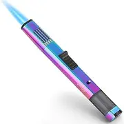 BRISPON Torch Lighter, Refillable Butane Lighter Windproof Jet Flame Lighter with Fire Lock Bracket Visible Gas Window for Grill BBQ Candle Cooking Camping (Butane NOT Included) (Rainbow)