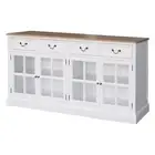 Hamptons 4 Drawers 4 Glass Door Sideboard Buffet Cabinet in White with Natural