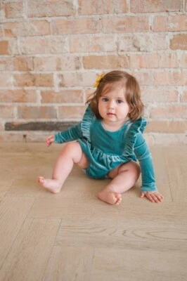 New Ollie Jay Leah aspen blue velour bubble, 18-24 months,NWT