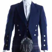 Navy Blue Scottish Argyll Kilt Pure Wool Jacket with Vest