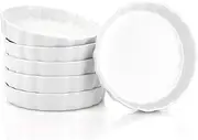 Foraineam 6 Pack 8 Ounce Porcelain Creme Brulee Ramekins Mini Fluted Quiche Dishes, 6 Inch Tart Pan Round Pie Plates for Baking, Dishwasher and Oven Safe