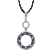 Fashion 1928 Jewelry Silver-Tone Light And Dark Blue Crystal Double Circle Adjustable 16 Inch Satin Cord Necklace With 3 Extension
