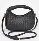 Black Hobo Clutch Bag Purse w/ Handle Braided Leather Shoulder Crossbody Strap
