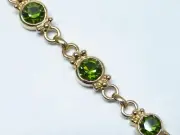 VTG 1928 Swarovski Bezel Set Bracelet Gold Tone Peridot Green 7.5"