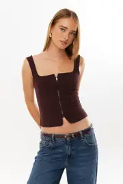 [Supré] Supré - Audrey Zip Through Top - Choc cherry 14 CHOC CHERRY