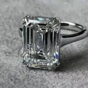 4 CT Emerald Cut Certified Real Moissanite Engagement Ring 14K White Gold Plated