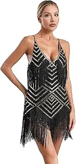 [FEESHOW] Women's Sequins Tassels Latin Jazz Dance Dress Cocktail Ballroom Salsa Rumba Latin Dance Costume