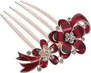 KALLORY Rhinestone Hair Combs Slides, Wedding Hair Comb Slides Flower Hair Comb Bride Hair Accessories for Wedding Women Girls ( Red )