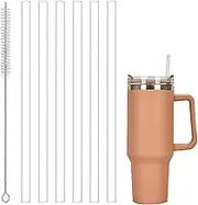 Stanley Replacement Straws, 6Pcs Stanley Cup Straws with 1Pcs Straw Cleaning Brush Compatible with Stanley 14/20/30/40 Oz Cup Reusable Plastic Straws Stanley Cup Accessories