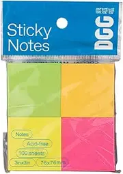 Sticky Notes, 100 Sheets, 4 Colours, 4 x 4 cm Each, Acid-Free