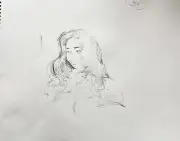 Woman Portrait Pen Drawing 14x17 Original Signed BVC Technical Illustration