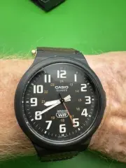 CASIO MW-240B-5B Analog Quartz Resin Glass Black Beige/Brown Nylon Strap