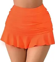 Halcurt Women's High Waisted Ruched Ruffle Swim Skirts with Short Tummy Control Bikini Bottoms Swimsuit