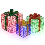 Costway 3pcs Lighted Gift Box Pre-Lit Metal Frame Christmas Decoration w/Colorful Lights Party Xmas Decor