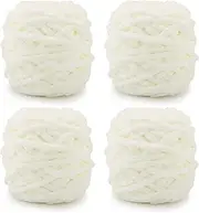 [Homiliky] Knitting Wool Yarn 4 x 100g Multi-Colored Knitting Yarn for Crochet, Soft Chunky Yarn for Yarn Projects Making Plush Balls Handmade Bags Sweaters Shoes Hats Sweaters Blankets Scarves,White