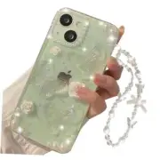 for iPhone 15 Glitter Case,Cute 3D Butterfly Floral Crystal Pearl Bling Clear