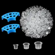 HOMXUYA 300Pcs Tattoo Ink Caps with 2 Cups Holders - 300Pcs Mix Sizes Disposable Tattoo Ink Cups for Pigment Tattoo Kit, Tattoo Supplies, Tattoo Accessory (#9mm, 13mm, 15mm)