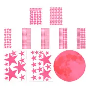 Glow in the Dark Ceiling Star Stickers, Moon and Stars Wall Decals, Pink Moon