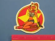 Fun Collectible STICKER: Sexy Woman Riding a Bottle with Cowboy Hat; Yellow Star