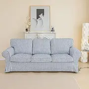 [MASWOND] Ektorp Sofa Cover Replacement is Custom Made Compatible for IKEA 3 Seater Sofa (Navy Blue Striped, 7 Piece Sofa Slipcover) 3 Seat Sofa