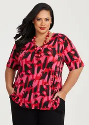 [TS] Taking Shape Abstract Ruby Top Size 16 in Print - Plus Size Women's Clothing Print