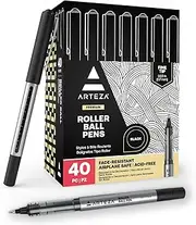 Arteza Rollerball Pens, Pack of 40, 0.7mm Black Liquid Ink Pens for Bullet Journaling, Fine Point Rollerball, Office Supplies for Writing, Taking Notes & Sketching