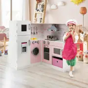 CostwayKids Kitchen Pretend Play Set with Cookware & Apron