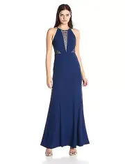 Aidan Mattox crepe halter dress with illusion lace cutouts Blue Size 2 $245