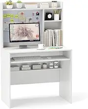 Giantex Computer Desk w/Magnetic Bulletin Board, Home Office Desk w/Hutch & Keyboard Tray, Modern Writing Table, PC Desk w/Adjustable Shelf, Workstation for Bedroom, Study, Office