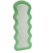 Best World 160cm x 60cm Arched Wavy Velvet Full Length Mirror Green Frame